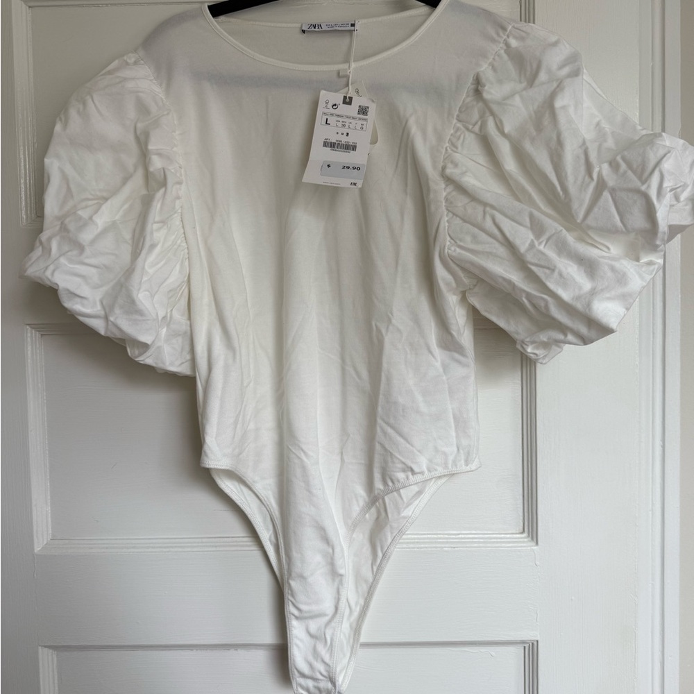 White Puff Sleeve Bodysuit